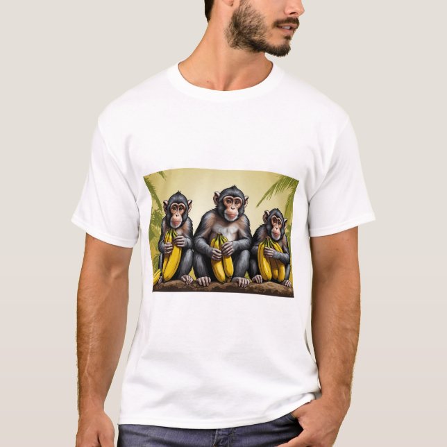 Três macacos segurando uma camisa de banana (Frente)