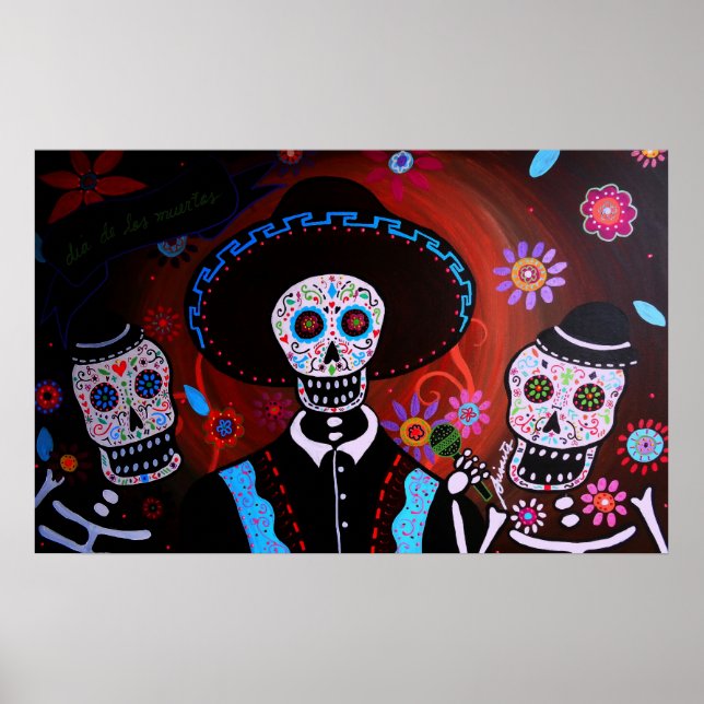 Tres mariachis dia do poster morto (Frente)