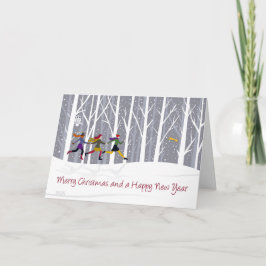 Três Meninas Executando com Cartão de Mensagem Den