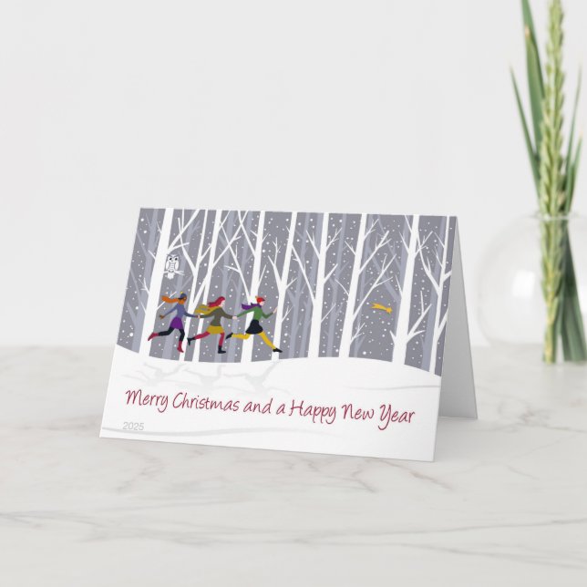 Três Meninas Executando com Cartão de Mensagem Den (Frente)