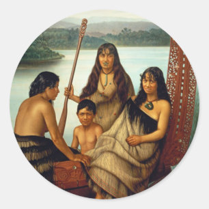 "Três meninas maori e uma etiqueta de Lindauer do