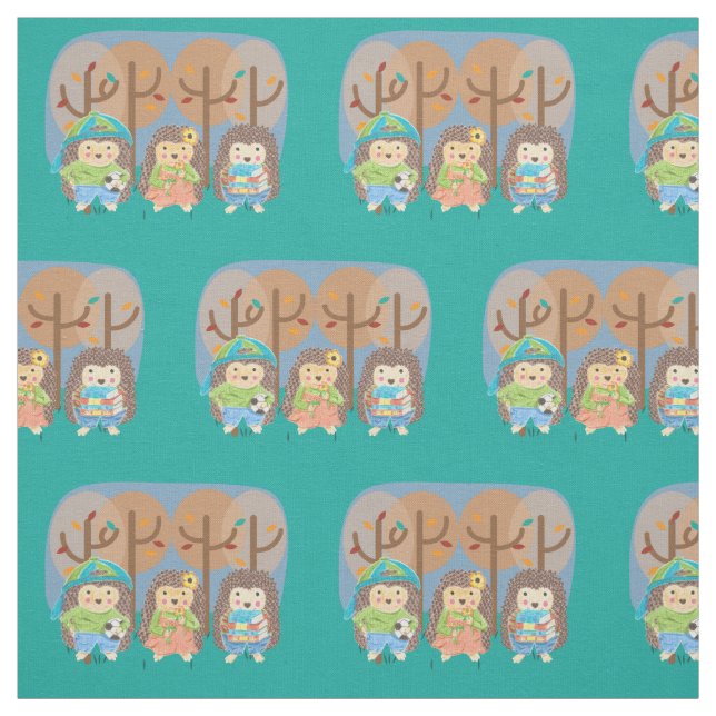 Três ouriços no tecido infantil (Modelo)