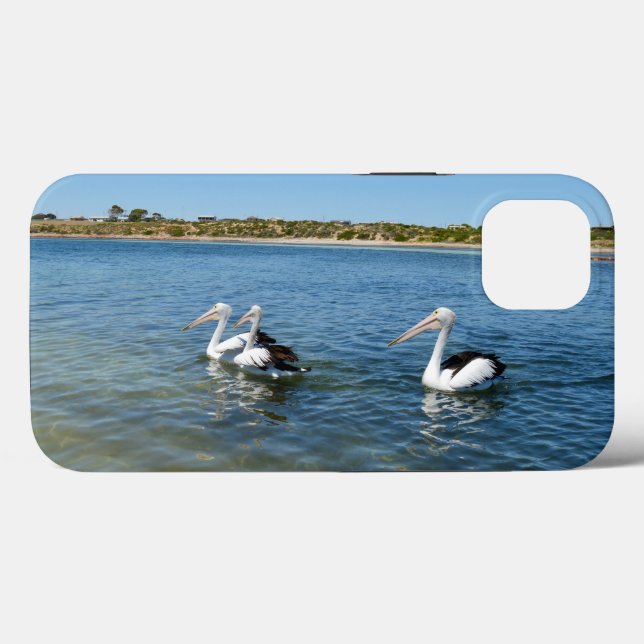 Três Pelicanos Nadando, iPhone 13 Case (Verso (horizontal))