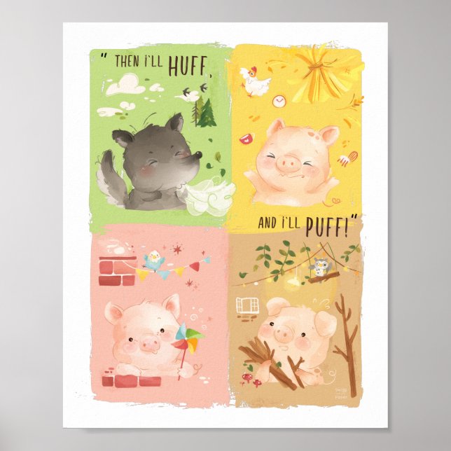 Três Pequenos Porcos e Grande Poster de Lobo Mau (Frente)