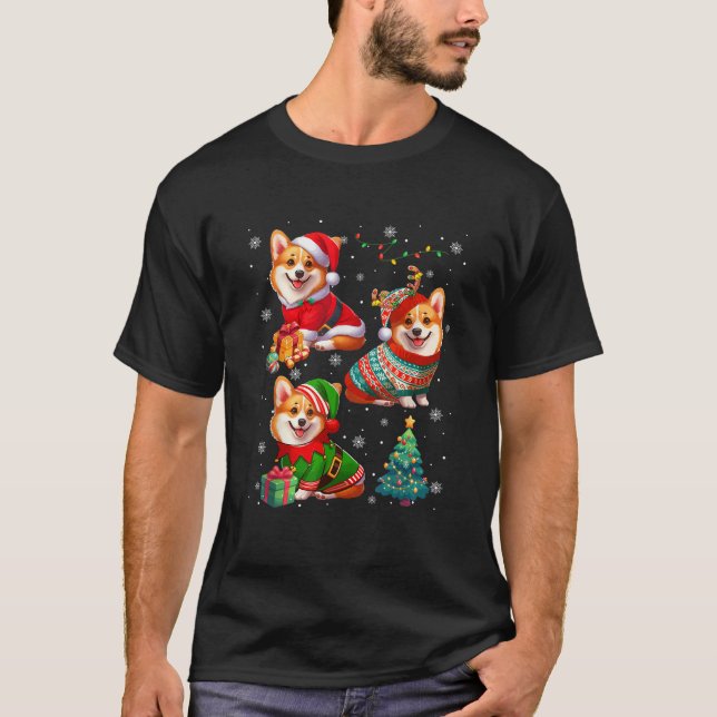 Três renas de Natal Elfo Corgis vestindo suéter Ow (Frente)