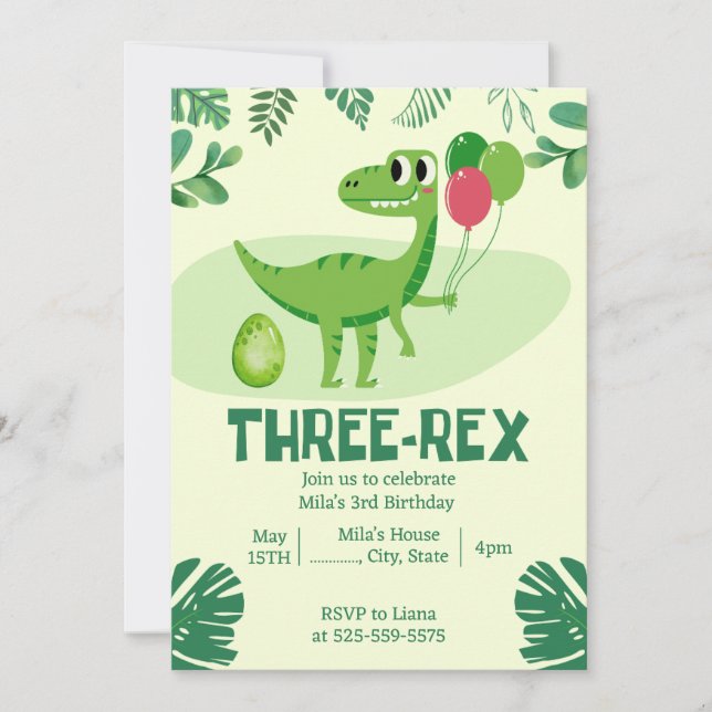 Três Rex 3rd Dinosaur Convite de Aniversário (Frente)