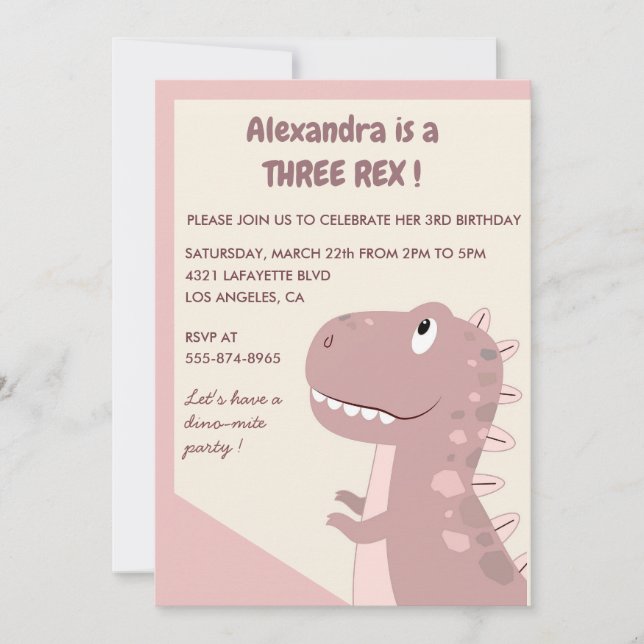 Três rex convite de aniversário 3 rex  Menina Fofa (Frente)