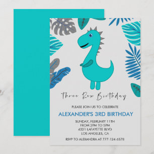 Três rex convite de aniversário tyrannosaurus terc