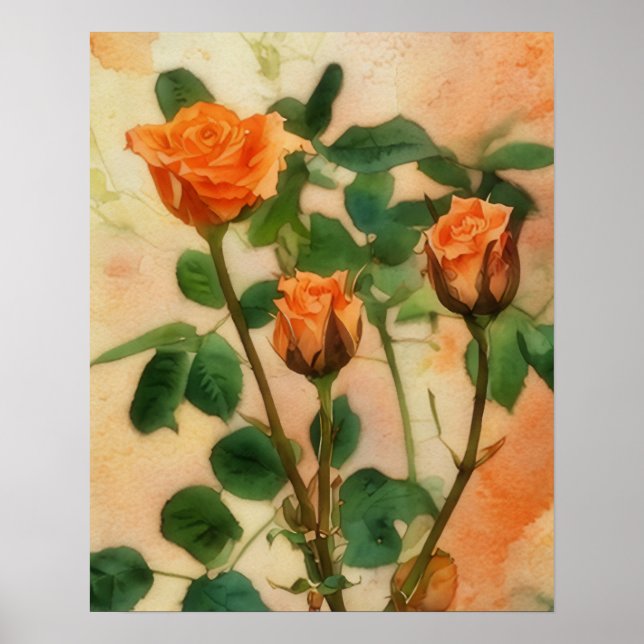 Três Rosas Laranja Poster de Arte Floral (Frente)