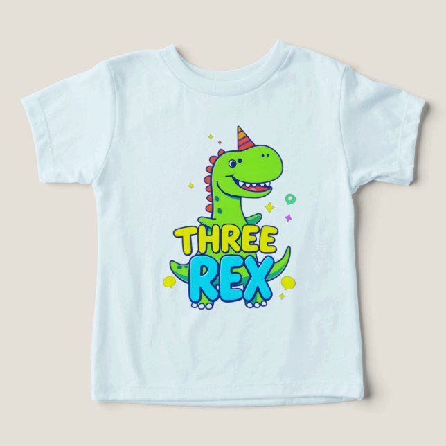Três T-Shirt Rex: O Raio de Virar Três! (Design frontal)