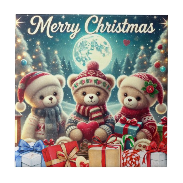 Três Ursos de Teddy Bonitos Feliz Natal (Frente)