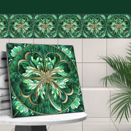 Trevo de quatro folhas - mármore verde e ouro