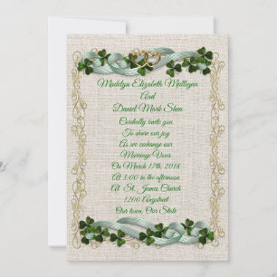 Trevos e fitas irlandeses do convite do casamento