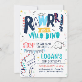 TREX Dinossauro Aniversário Convite Roar Selvagem
