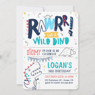 TREX Dinossauro Aniversário Convite Roar Selvagem