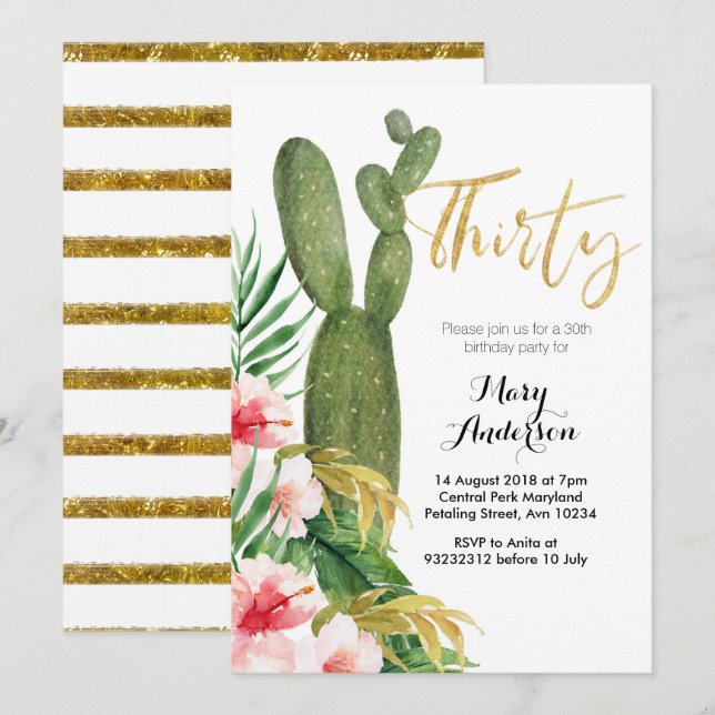 Treze aniversário de 30 anos - Convite cactus fies (Frente/Verso)