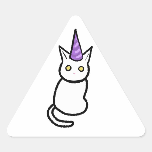 Triangular Adesivo de Celebração de Gato Branco (Frente)