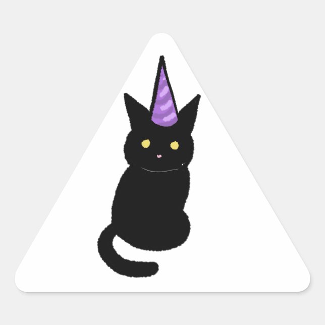 Triangular Adesivo de Celebração de Gato Preto (Frente)