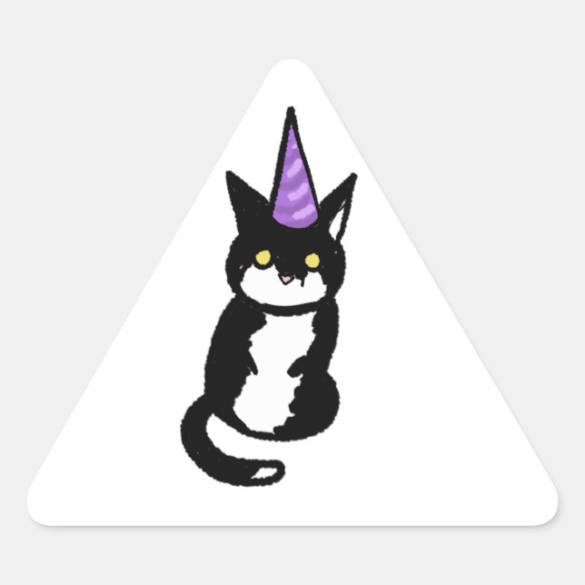 Triangular Adesivo de Celebração de Gato Preto e Branco (Frente)