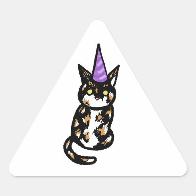 Triangular Adesivo de Celebração do Gato Calico (Frente)