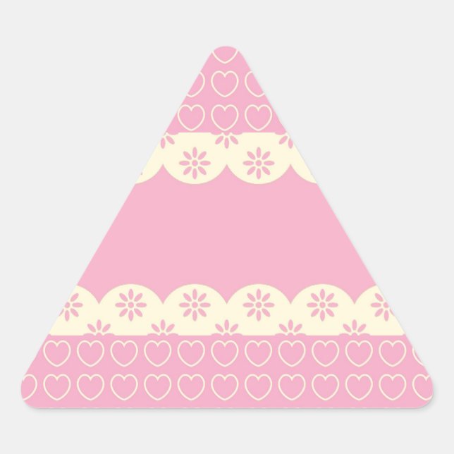 Triangular Adesivo de triângulo do coração cor-de-rosa (Frente)