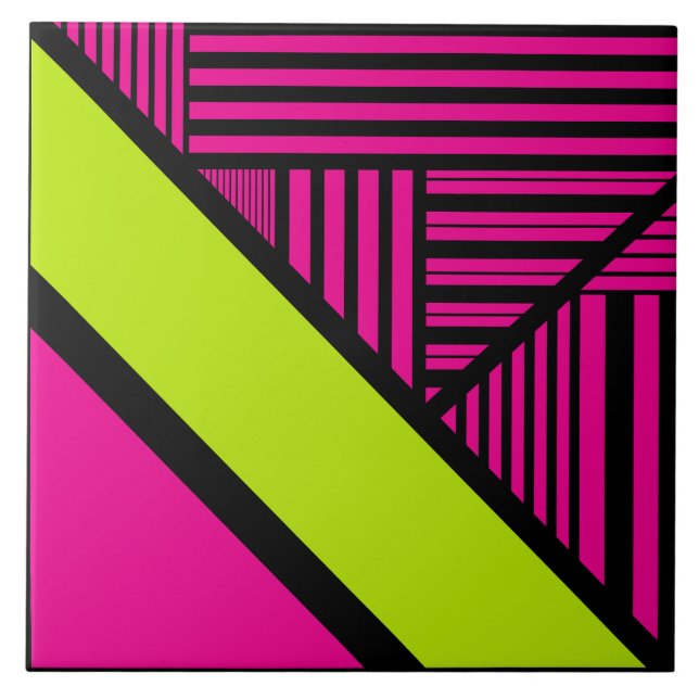 Triângulo Stripes em Verde limão, rosa quente e pr (Frente)