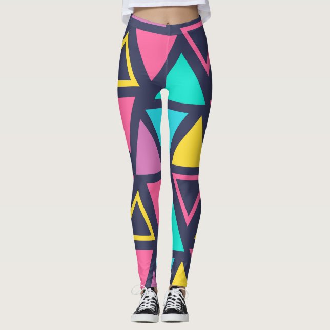 Triângulos geométricos coloridos Leggings (Frente)