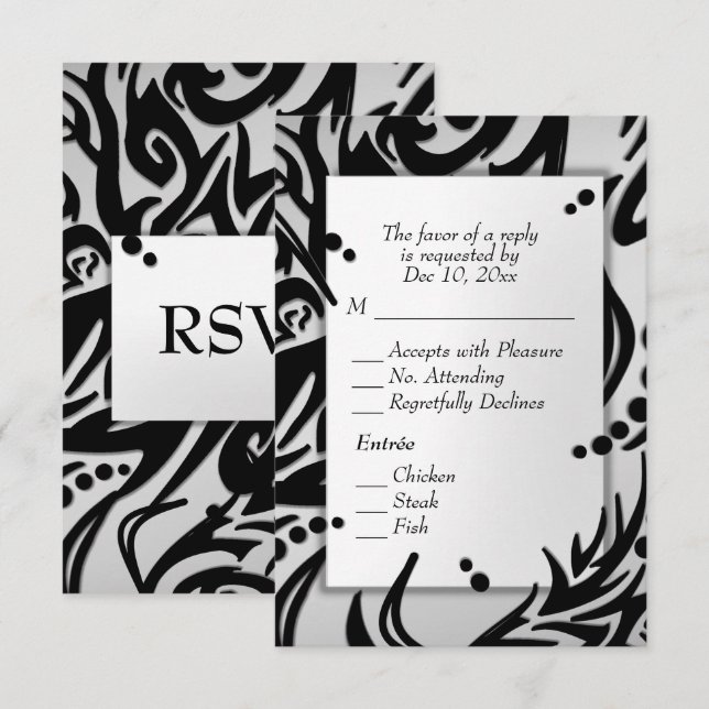 Tribal Abstrato Prata com RSVP no Menu (Frente/Verso)