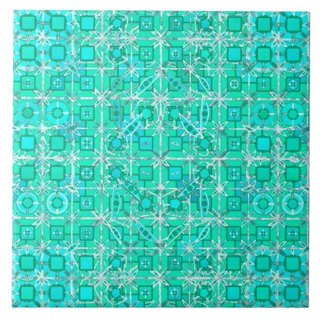 Tribal Batik - aqua e turquesa com branco (Frente)