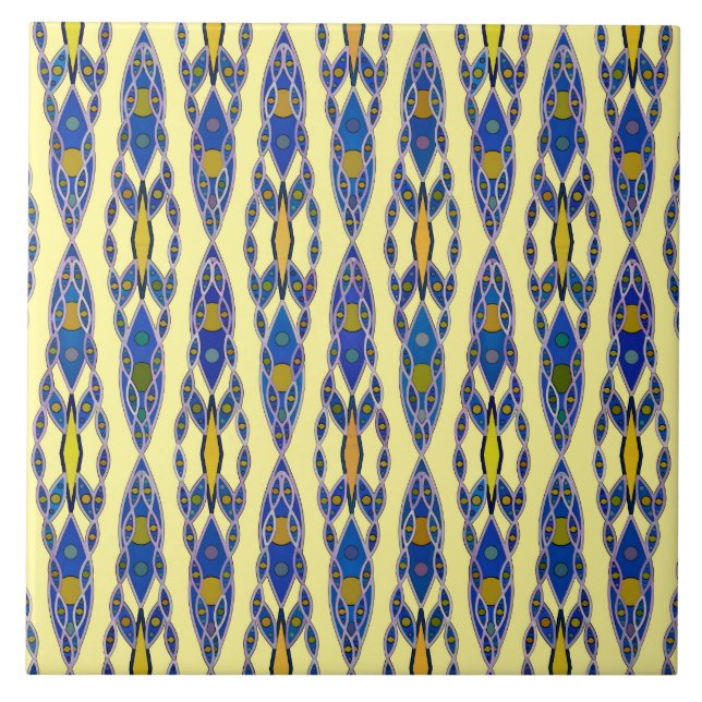 Tribal Batik - Azul de Aço, Cinza e Amarelo (Frente)