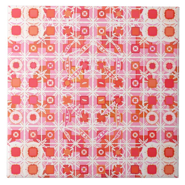 Tribal Batik - cor-de-rosa e vermelho de morango (Frente)