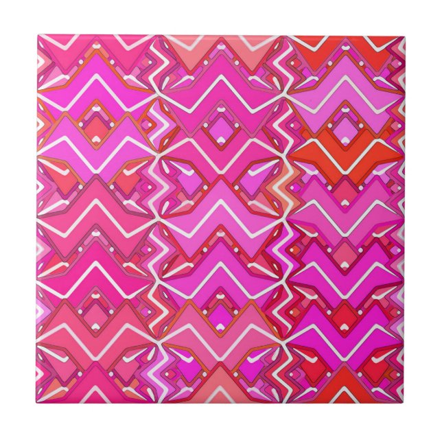 Tribal Batik em Fúchsia, Coral Rosa e Vermelho (Frente)