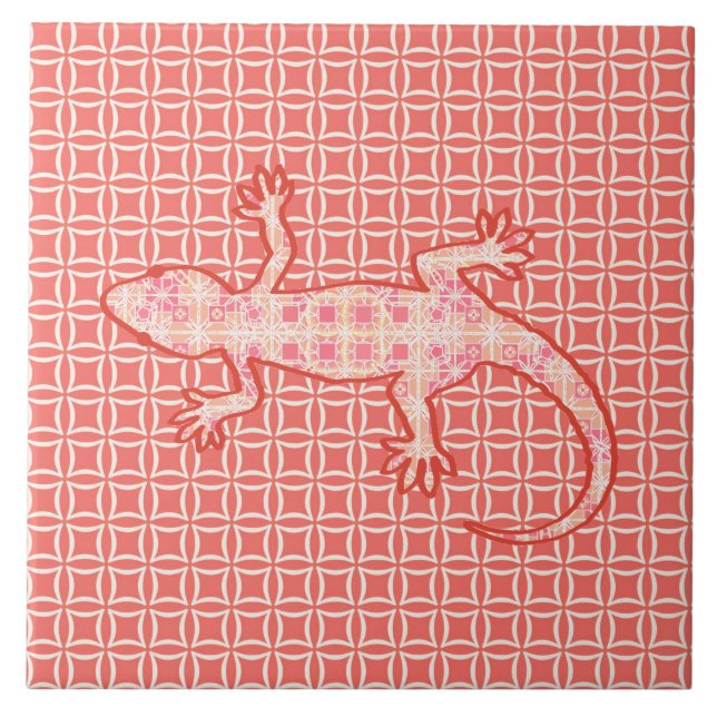Tribal batik Gecko - cor-de-rosa e creme (Frente)