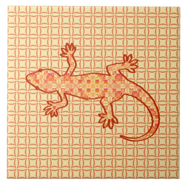 Tribal batik Gecko - coral e laranja claro (Frente)