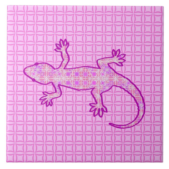 Tribal batik Gecko - orquídea e casca rosa (Frente)