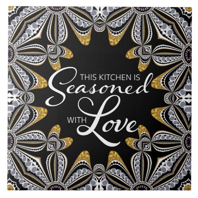 Tribal Batik Kitchen Love Home Decor Cerâmica Azul (Frente)
