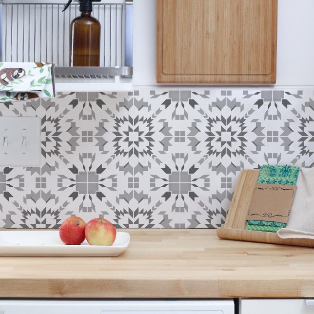 Tribal Ikat Boho Geométrico da Cinza Aztec (Tiles when put together and each rotated the right way create this beautiful pattern.)