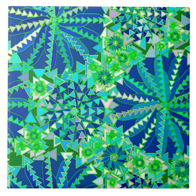 Tribal Mandala Impressão, Cobalt Azul e Verde (Frente)