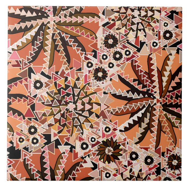 Tribal Mandala Impressão, Taupe Tan e Beige (Frente)