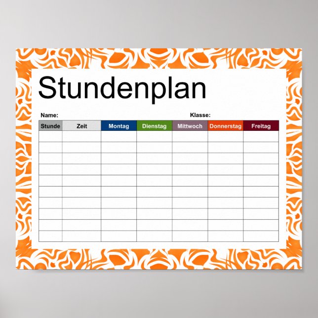 Tribal Mandala Orange Timetable Poster (Frente)