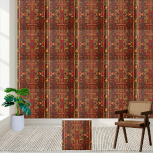 Tribal Vermelho Castanho e Dourado Azulejo de Padr