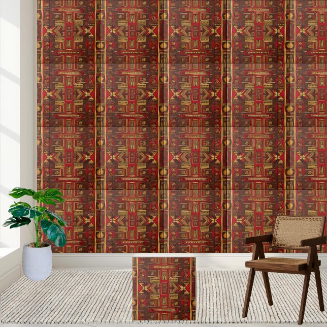 Tribal Vermelho Castanho e Dourado Azulejo de Padr (Red Brown and Gold African Tribal Pattern Tile)