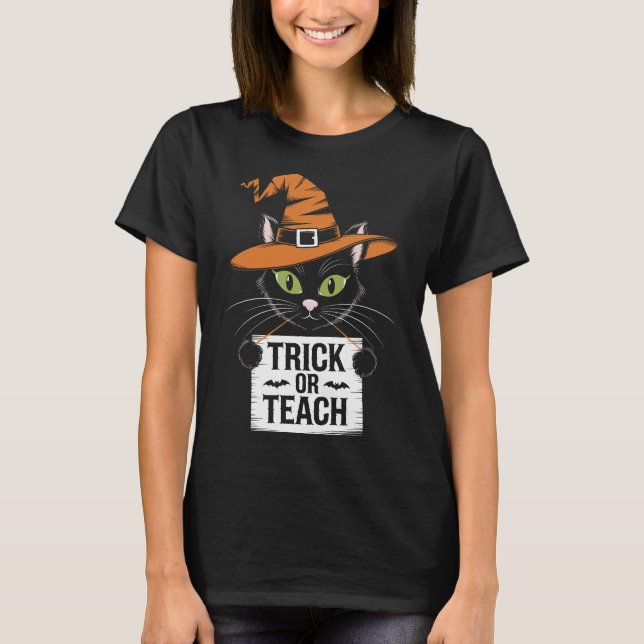 Trick Or Teach Camiseta Retro de Halloween para Pr (Frente)