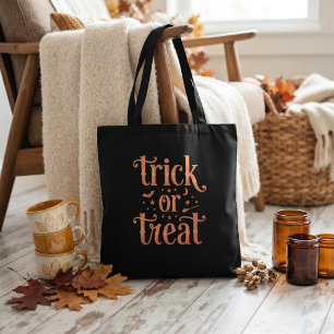 Trick or Treat Preto Laranja Script Halloween Tote