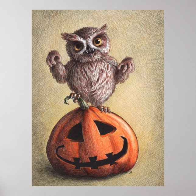 "Trick or Treat" Vampire Owl Poster (Frente)