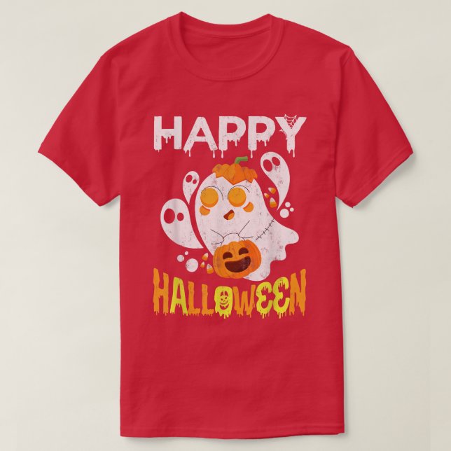 Trick Ou Tratar Camisa De Halloween Ghost Pumpkin  (Frente do Design)