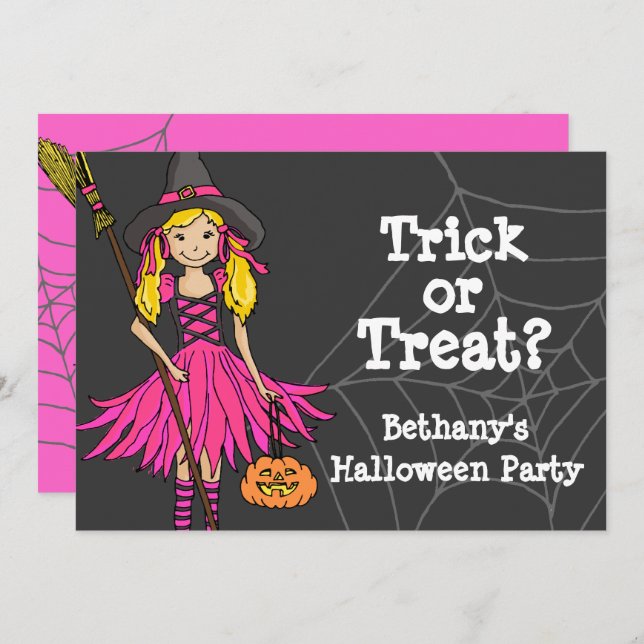 Trick ou trate o convite de festas das meninas do  (Frente/Verso)