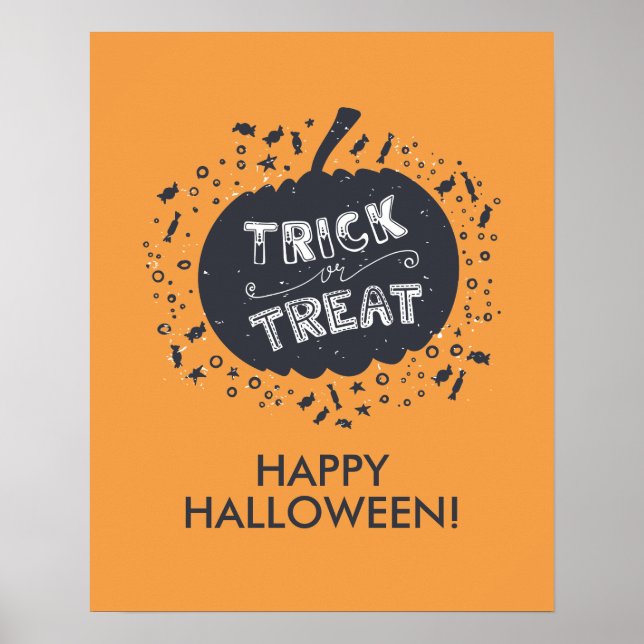 Trick Ou Tratem Abóbora Feliz Poster de Halloween (Frente)