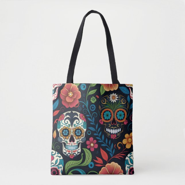 Trick ou Treine Tote Bag, Sugar Skull Tote Bag (Frente)