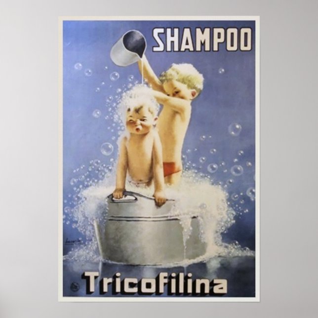 TricoFilina Shampoo Vintage Bathroom Poster (Frente)